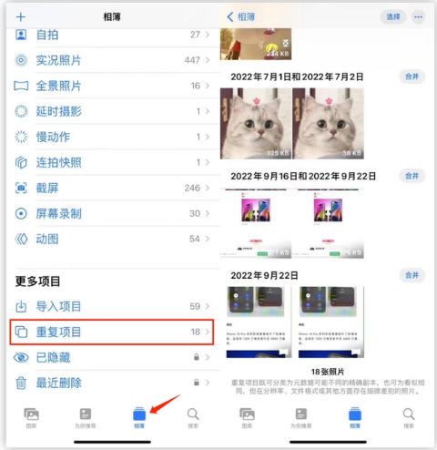 沭阳苹果手机维修分享iOS 16 中相册重复项目功能使用方法 