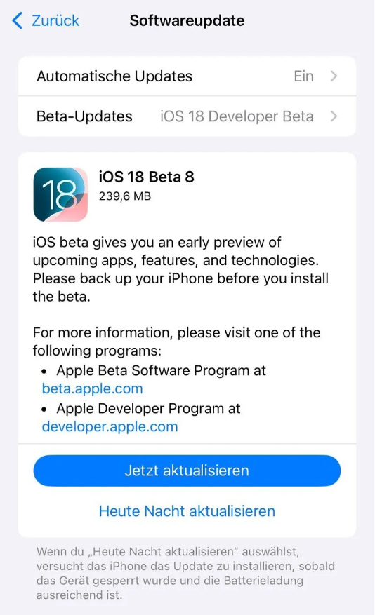 沭阳苹果手机维修分享苹果 iOS / iPadOS 18 开发者预览版 Beta 8 发布 